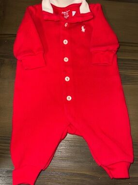 Ralph Lauren Red Baby Polo One-Piece Romper